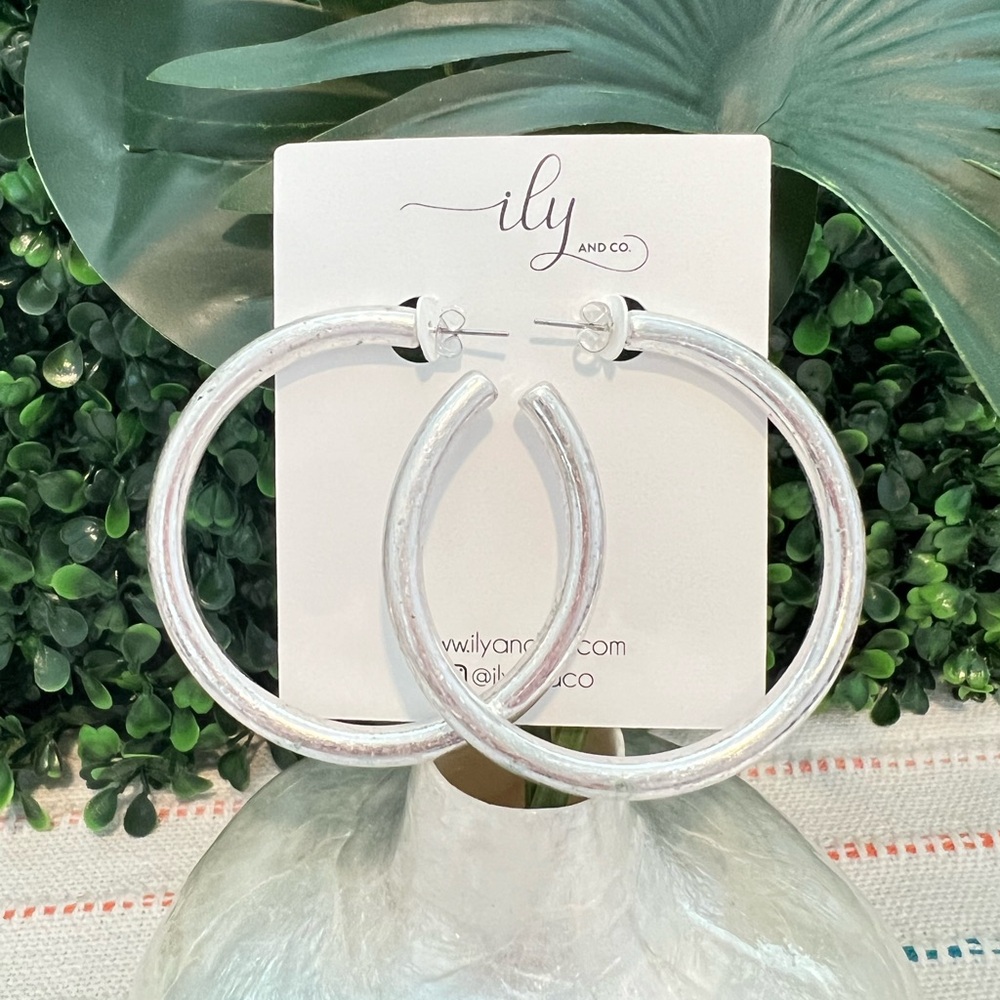 NWT Large Silver Hoop Earrings | Lightweight | Boutique | Worn Look